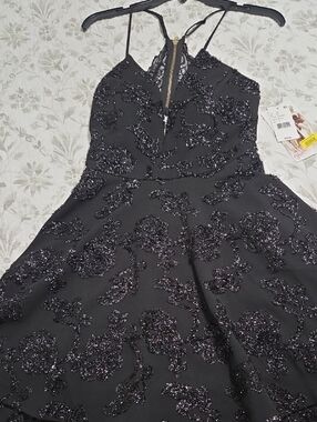 Honey and Rosie Black Glitter Floral Fit-and-Flare Mini Dress